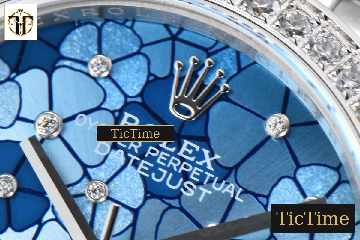 DateJust 904L 31mm GMF Diamond Bezel Blue Flowers Dial Jubilee Bracelet A2824 — foto 6