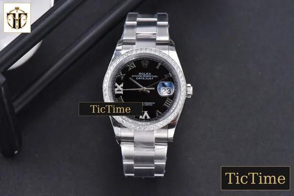 Foto frontal — DateJust 36mm EWF SS Black Dial Diamond Roma Marker Diamond Bezel Oyster Bracelet A3235