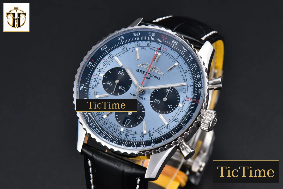 Navitimer B01 43mm BLSF Ice Blue Dial Black Subdial Black Leather Strap A7750 — foto 4