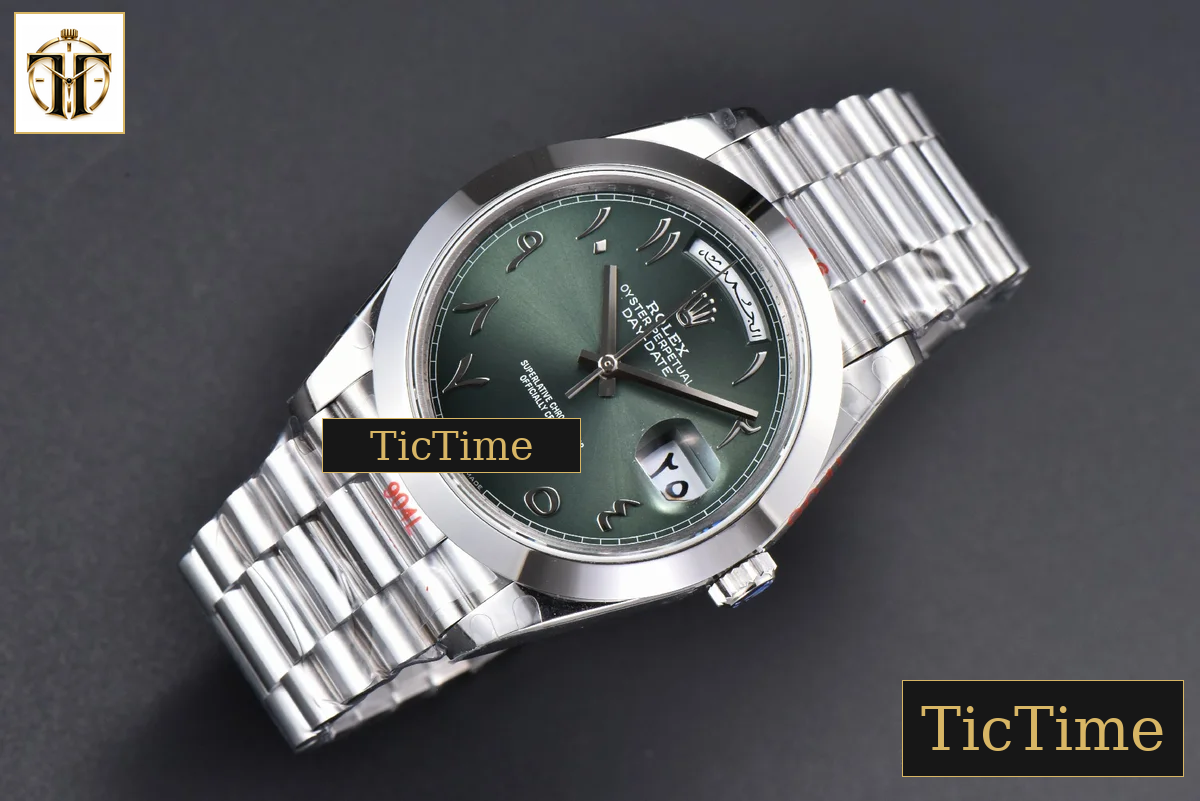 DayDate 904L Smooth Oliva 40mm GMF Green Arabic Dial President Bracelet A2836 — foto 4