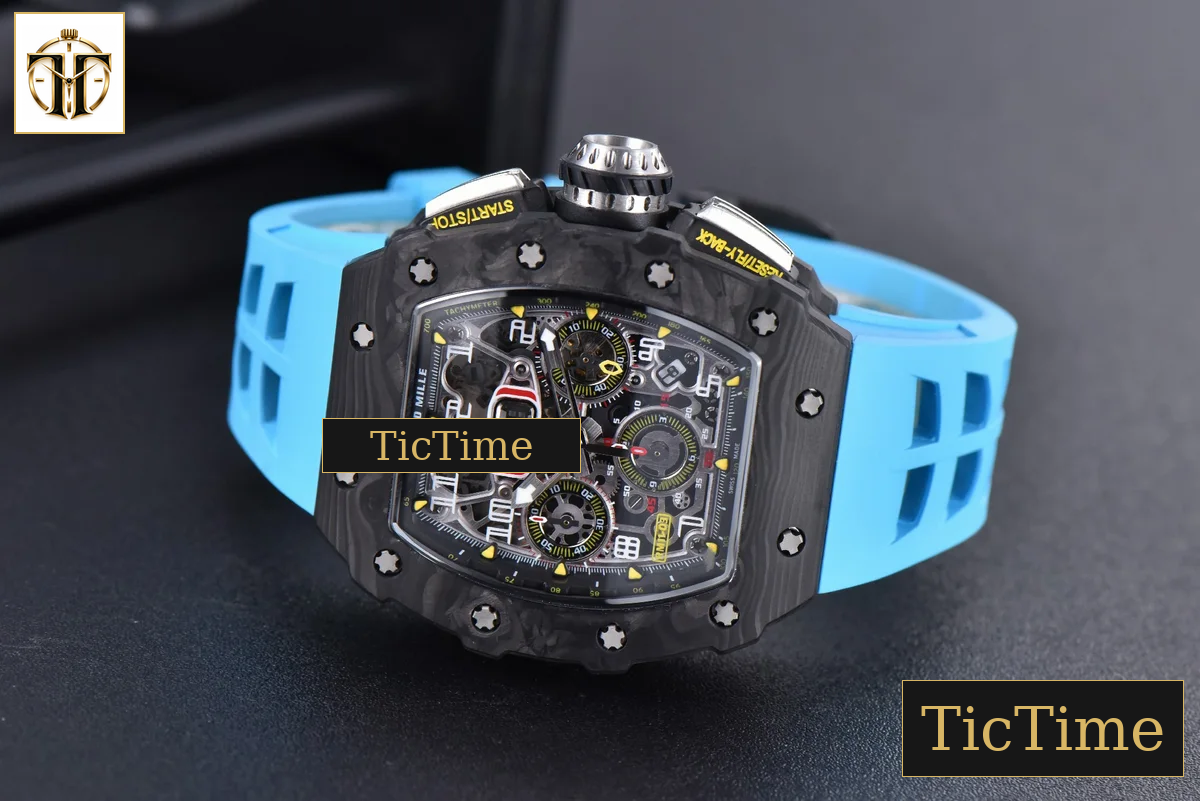 NTPT Chrono RM011 KVF Skeleton Dial Blue Rubber Strap V2 A7750 — foto 16