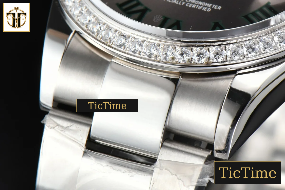 DateJust 36mm BPF Diamond Wimbledon Gray Dial Green Roma Marker Oyster Bracelet A2824 — foto 12