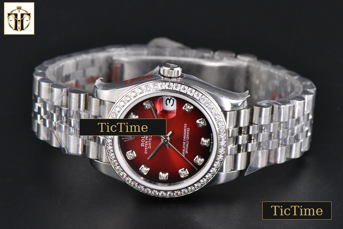 DateJust 904L 31mm GMF Diamond Bezel Red Dial Diamond Marker SS Jubilee Bracelet A2824 — foto 16