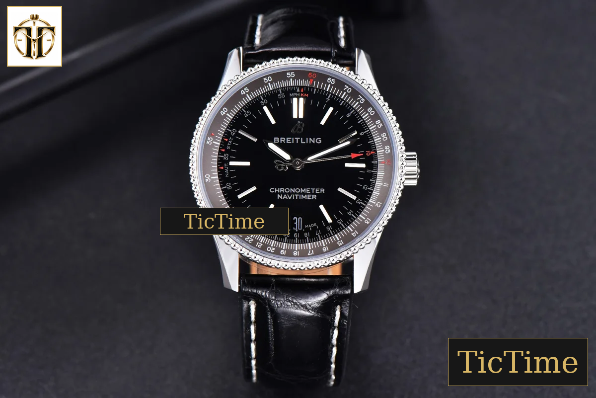 Navitimer 38mm TF SS Black Dial Gray Bezel Black Leather Strap A2824 — foto 3