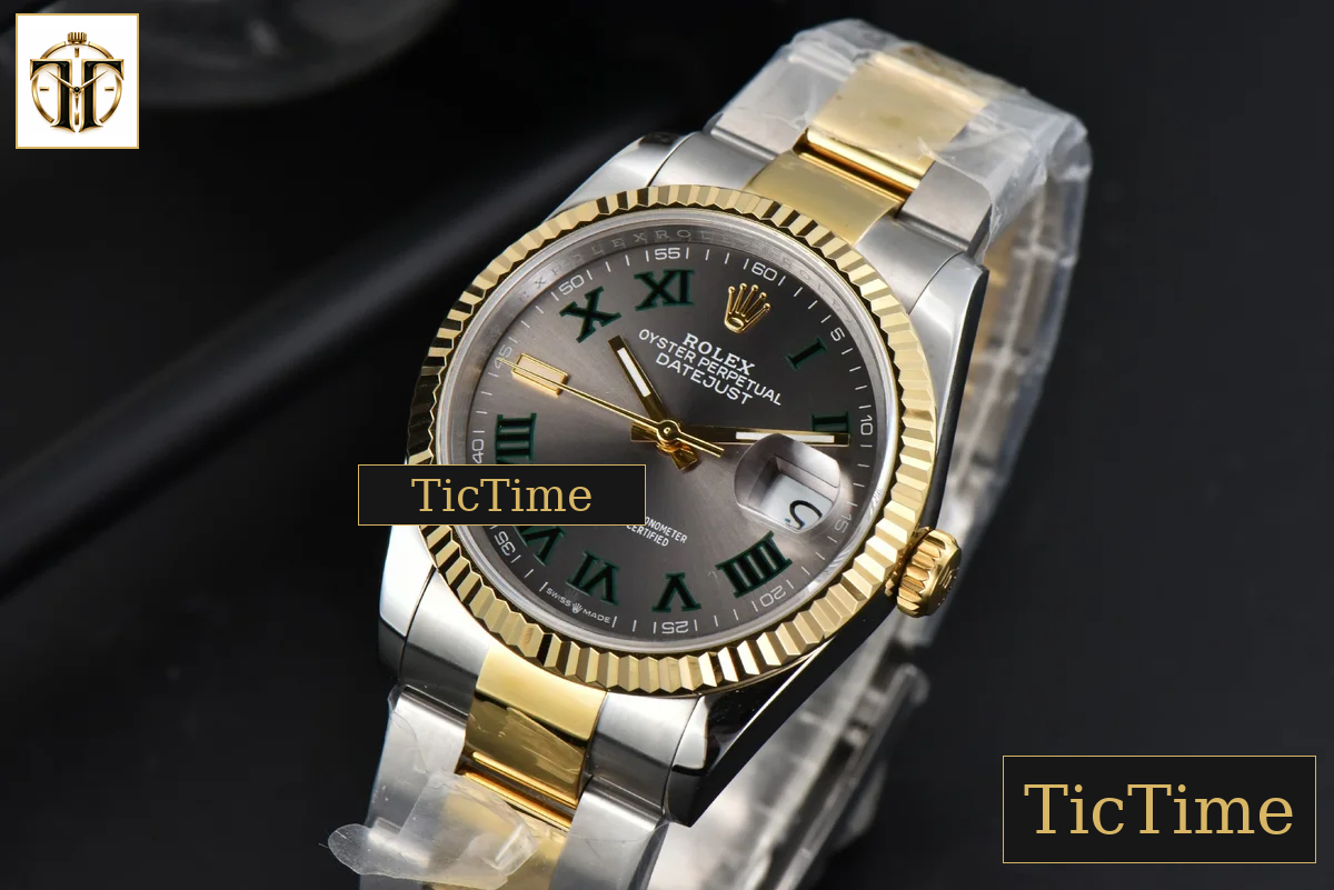 DateJust 36mm BPF YG/SS Wimbledom Gray Dial Green Roma Marker Oyster Bracelet 2824 — foto 3