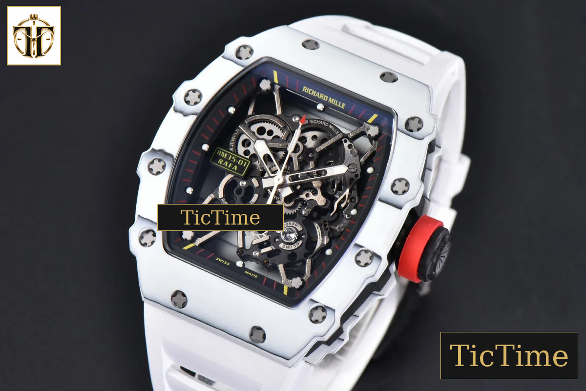 RM035-02 42mm T+F White Forged Carbon Skeleton Dial Red Crown White Rubber Strap RMUL2 — foto 4