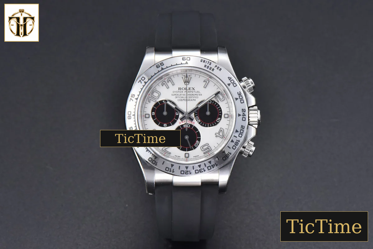 Daytona 904L 116509 40mm Clean Factory White Dial Black Subdial Oysterflex Strap SA4130 — foto 3
