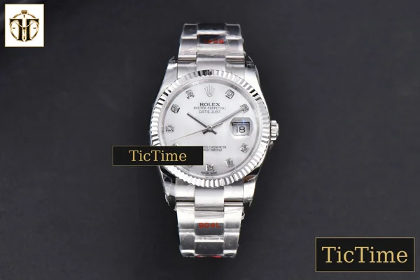 Foto frontal — DateJust 36mm GMF SS Smooth Bezel White MOP Dial Diamond Marker Oyster Bracelet VR3235