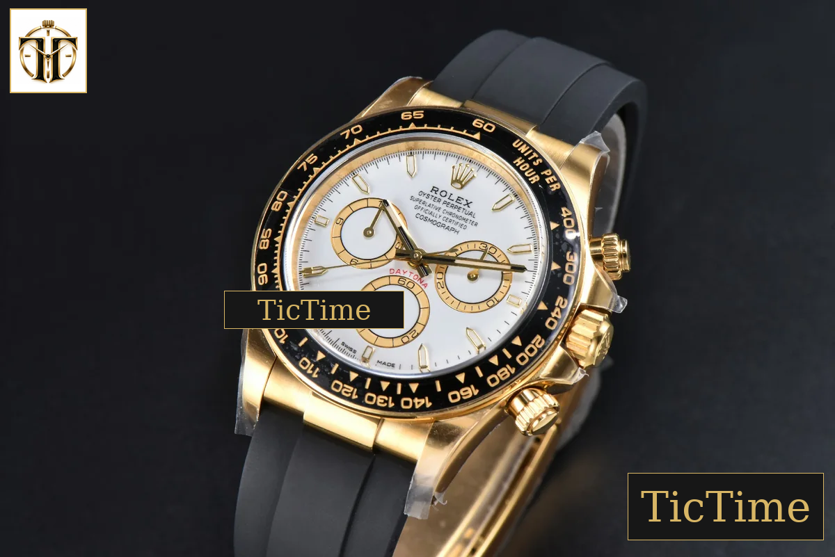 Daytona 126518 40mm Clean Factory YG Black Bezel White Dial Lume Marker Black Oysterflex Strap SH4131 — foto 4