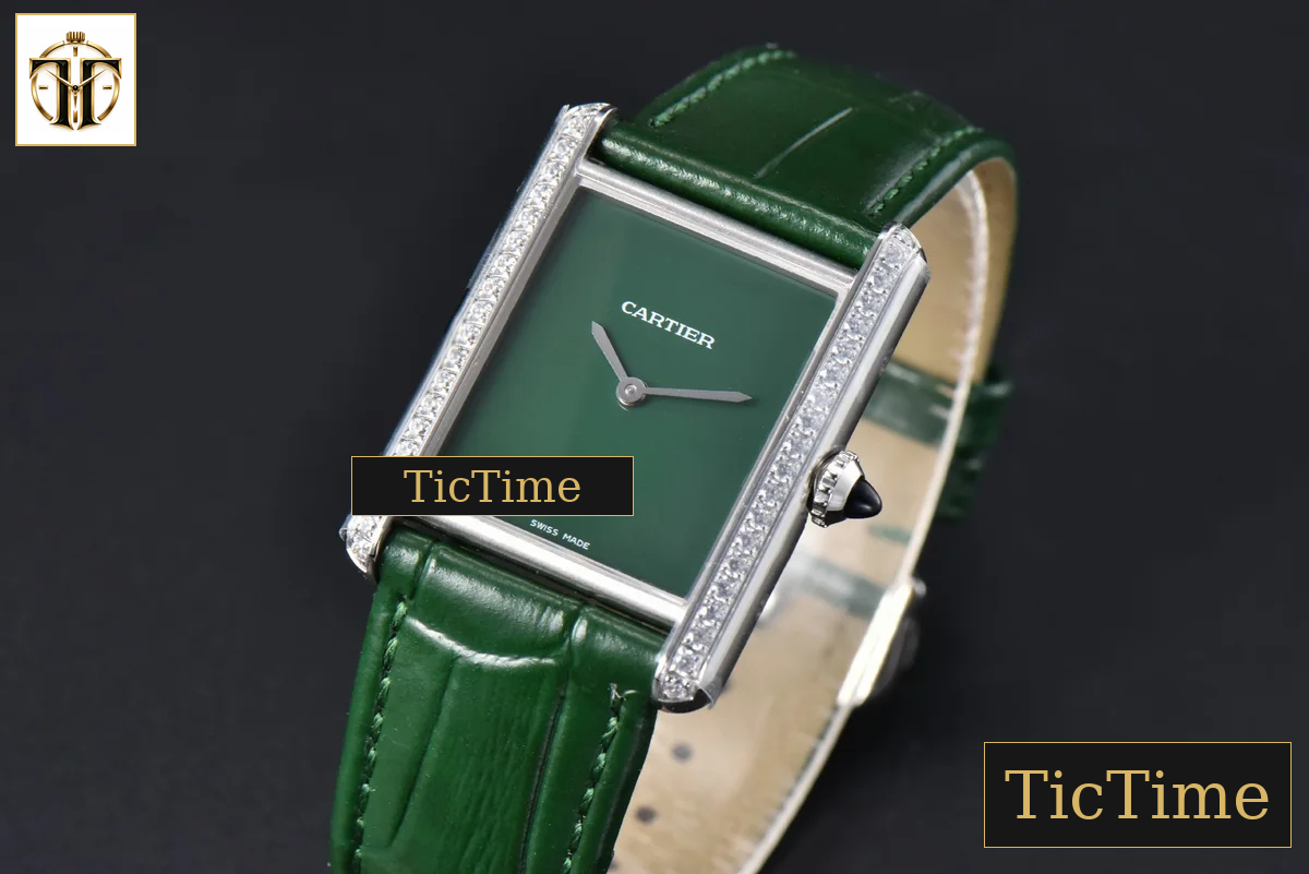 Tank Must Large 33.7×25.5mm K11F Diamond Bezel Green Dial Green Leather Strap Quartz — foto 3