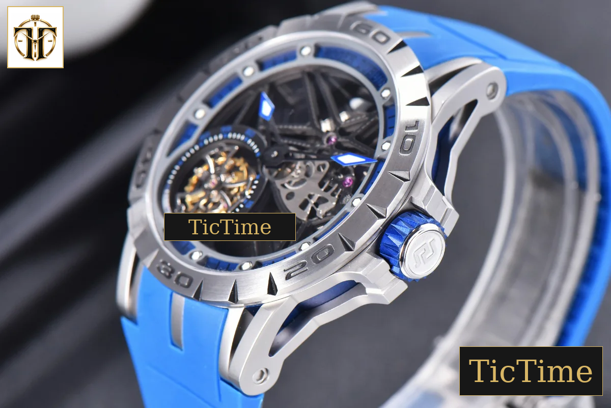 Excalibur Sports Tourbillon 46mm JBF Titanium Skeleton Dial Blue Crown Blue Rubber Strap — foto 11