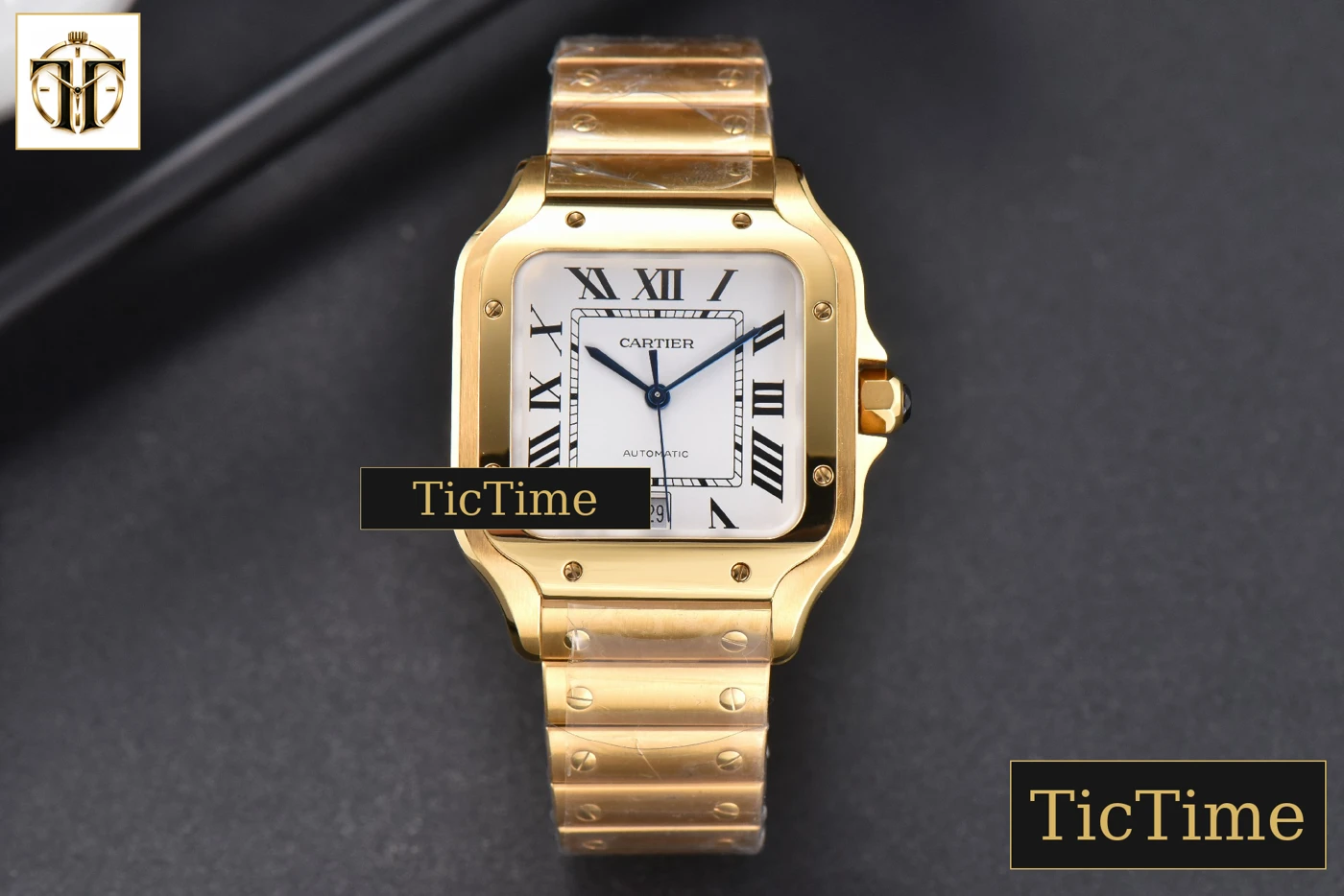 Vista frontal — Santos de Cartier XL 40mm BVF YG White Dial YG Bracelet Miyota 9019