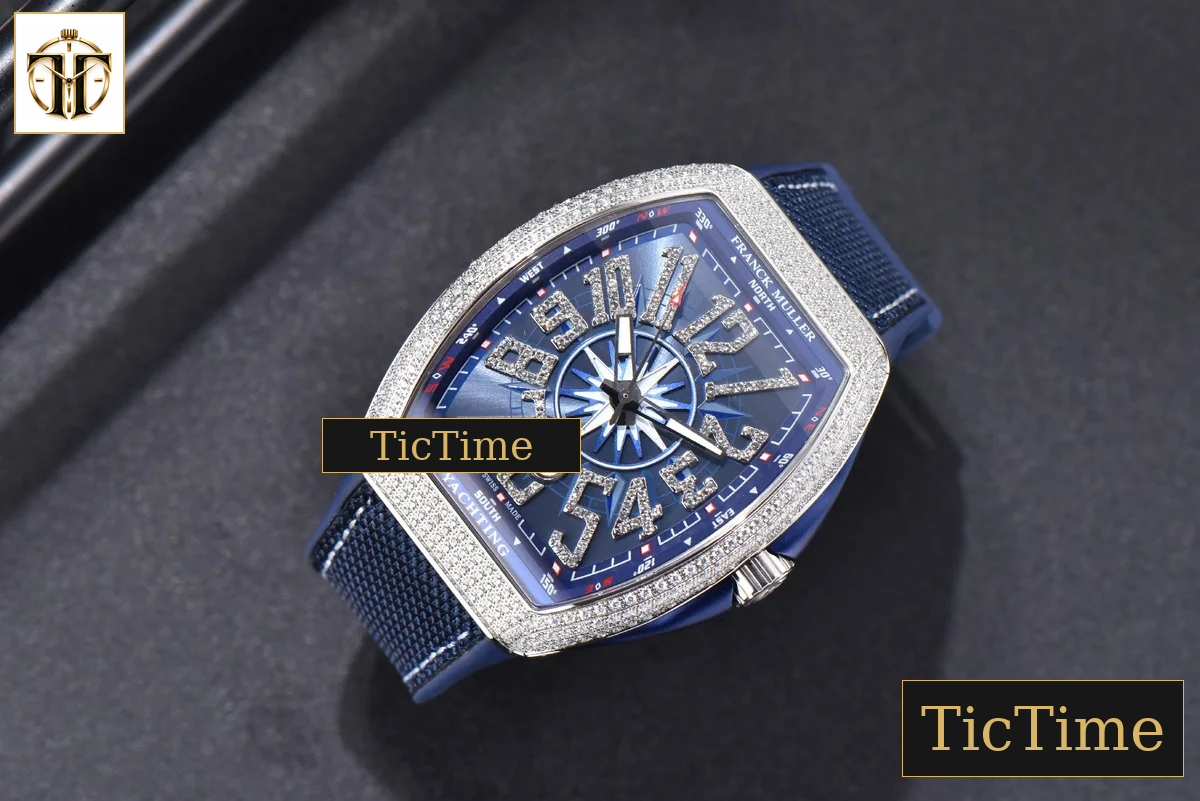 Vanguard V45 ZF SS Full Diamonds Blue Textured Dial Blue Rubber Strap Miyota 9015 — foto 3