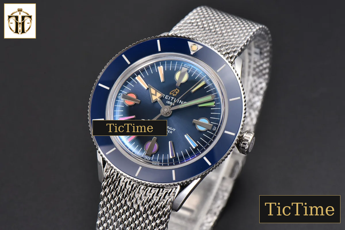 SuperOcean Heritage 42mm GF SS Blue Ceramic Blue Dial Rainbow Marker Mesh Bracelet A2824 — foto 4