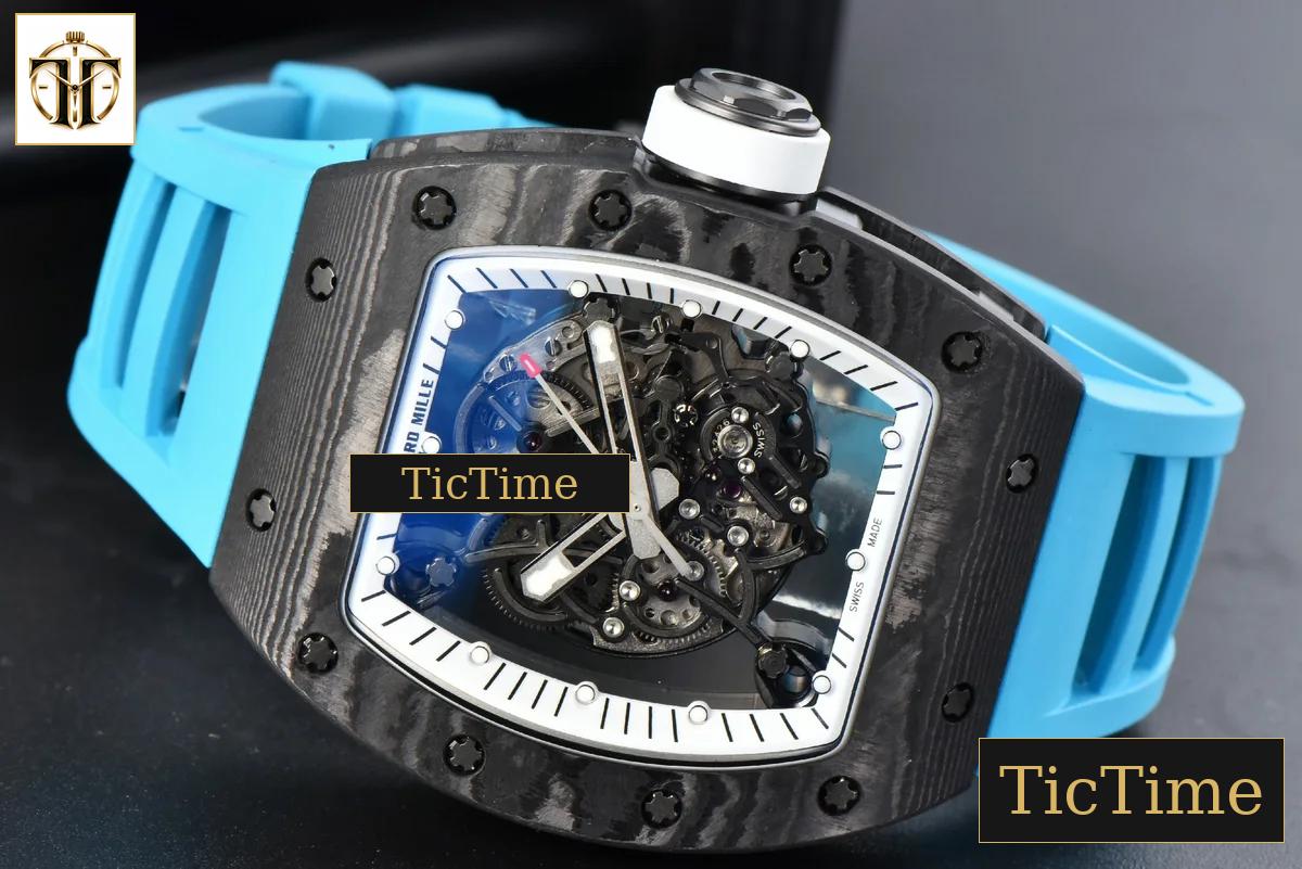 Bubba Watson RM055 42.7mm ZF Black NTPT White Skeleton Dial Blue Rubber Strap V6 NH05 — foto 13