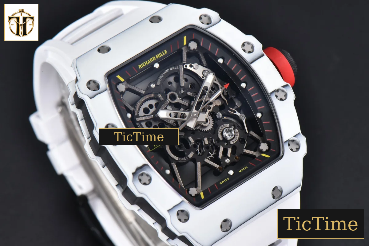 RM035-02 42mm T+F White Forged Carbon Skeleton Dial Red Crown White Rubber Strap RMUL2 — foto 13