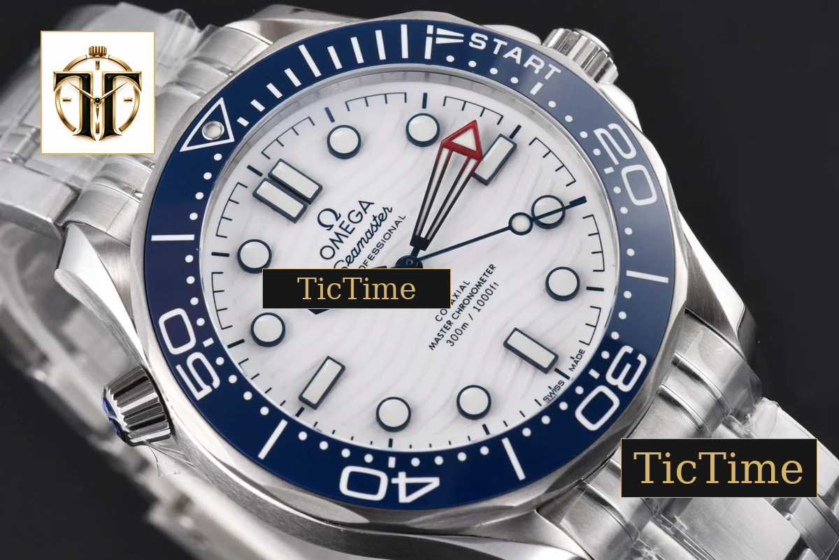 SeaMaster 300M VSF White Dial Blue Bezel Steel bracelet movment( free rubber strap ) VS8800 — foto 14