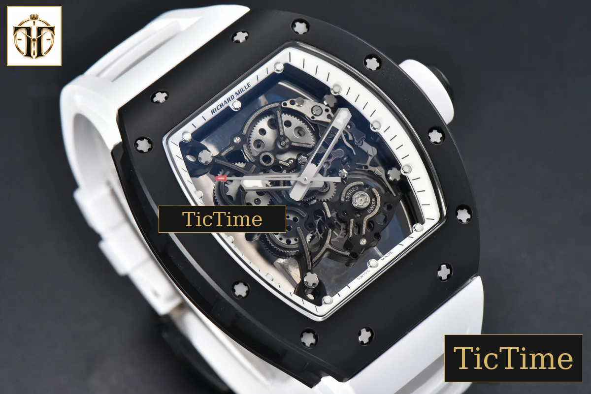 RM055 42.7mm BBRF Black NTPT White Skeleton Dial White Rubber Strap RMUL2 — foto 14
