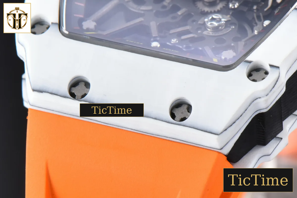 RM035-02 42mm T+F White Forged Carbon Skeleton Dial Red Crown Orange Rubber Strap RMUL2 — foto 12