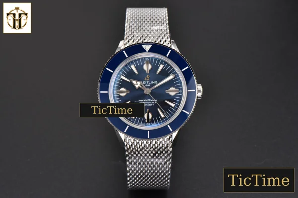 Foto frontal — SuperOcean Heritage 42mm GF SS Blue Ceramic Blue Dial Mesh Bracelet A2824