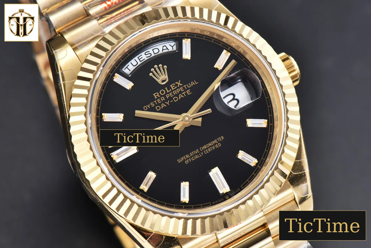 DayDate 40mm GMF YG Black Dial Diamond Marker President Bracelet A3235 — foto 12
