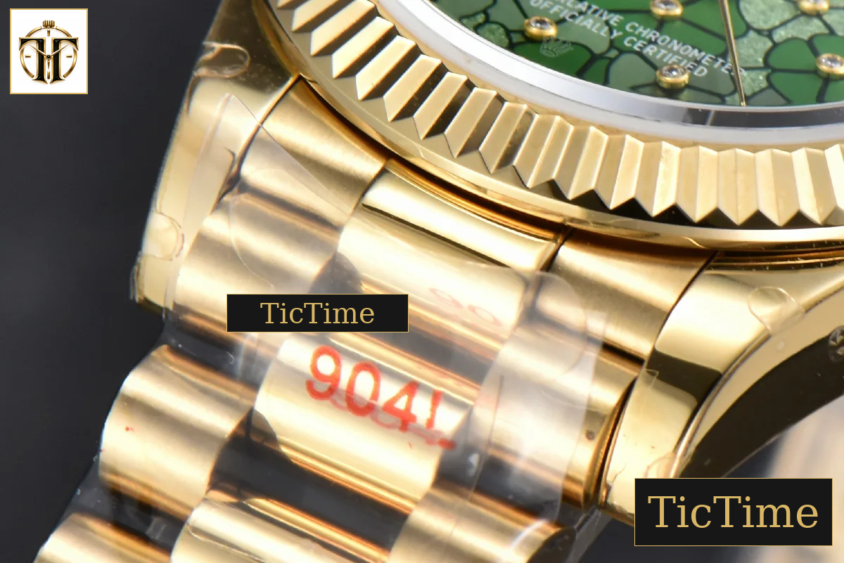 DateJust 904L 31mm GMF YG Fluted Bezel Green Flowers Dial President Bracelet A2824 — foto 11