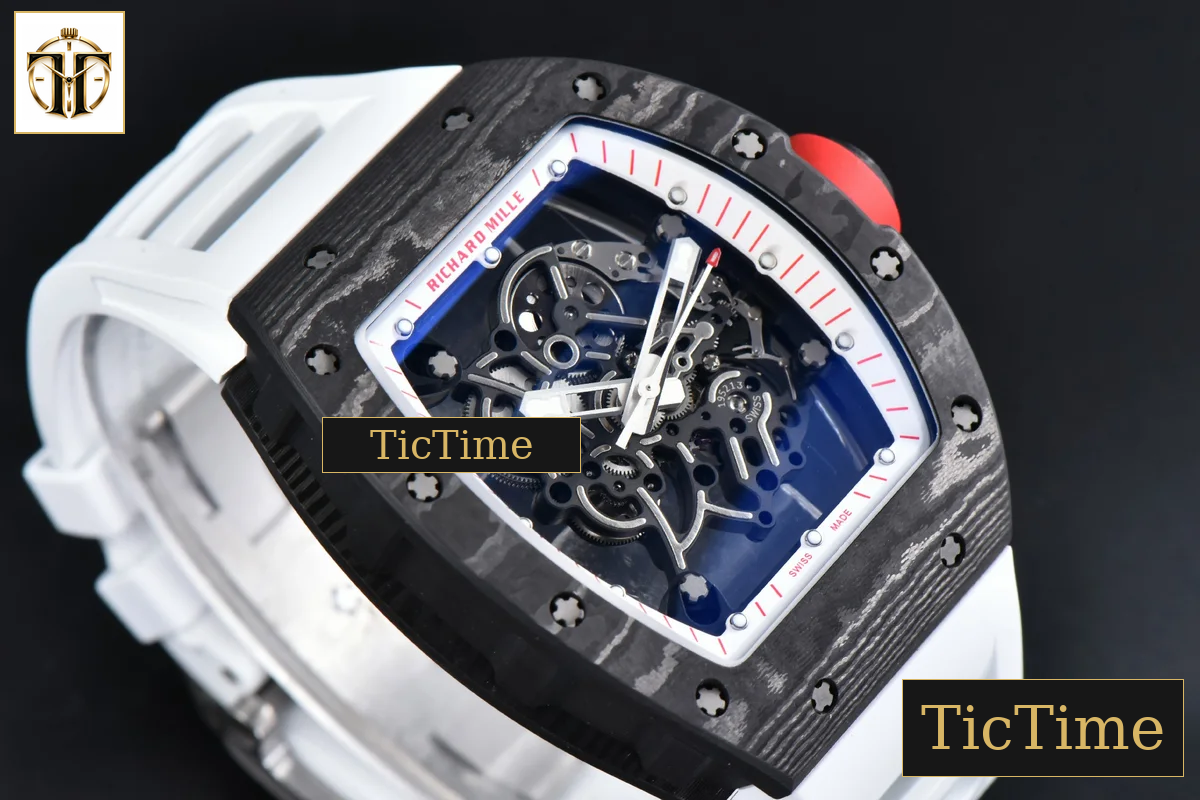 RM055 42.7mm APSF White Skeleton Dial Black Bezel Red Crown White Rubber Strap RMUL2 — foto 13