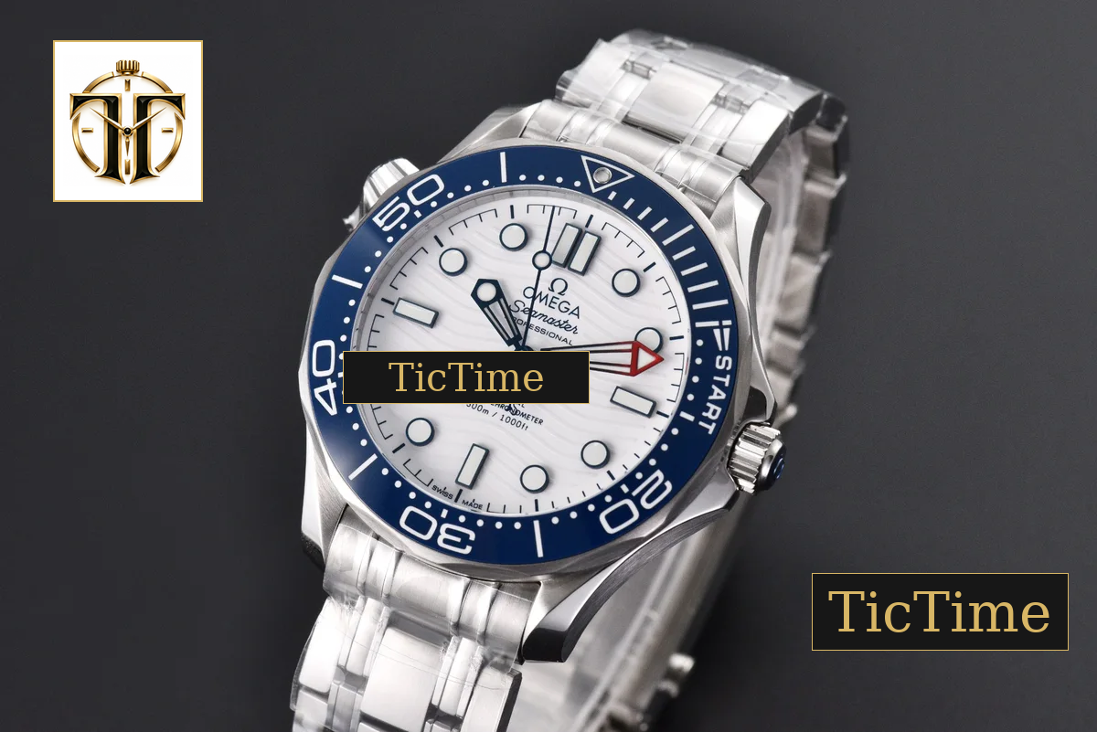 SeaMaster 300M VSF White Dial Blue Bezel Steel bracelet movment( free rubber strap ) VS8800 — foto 6