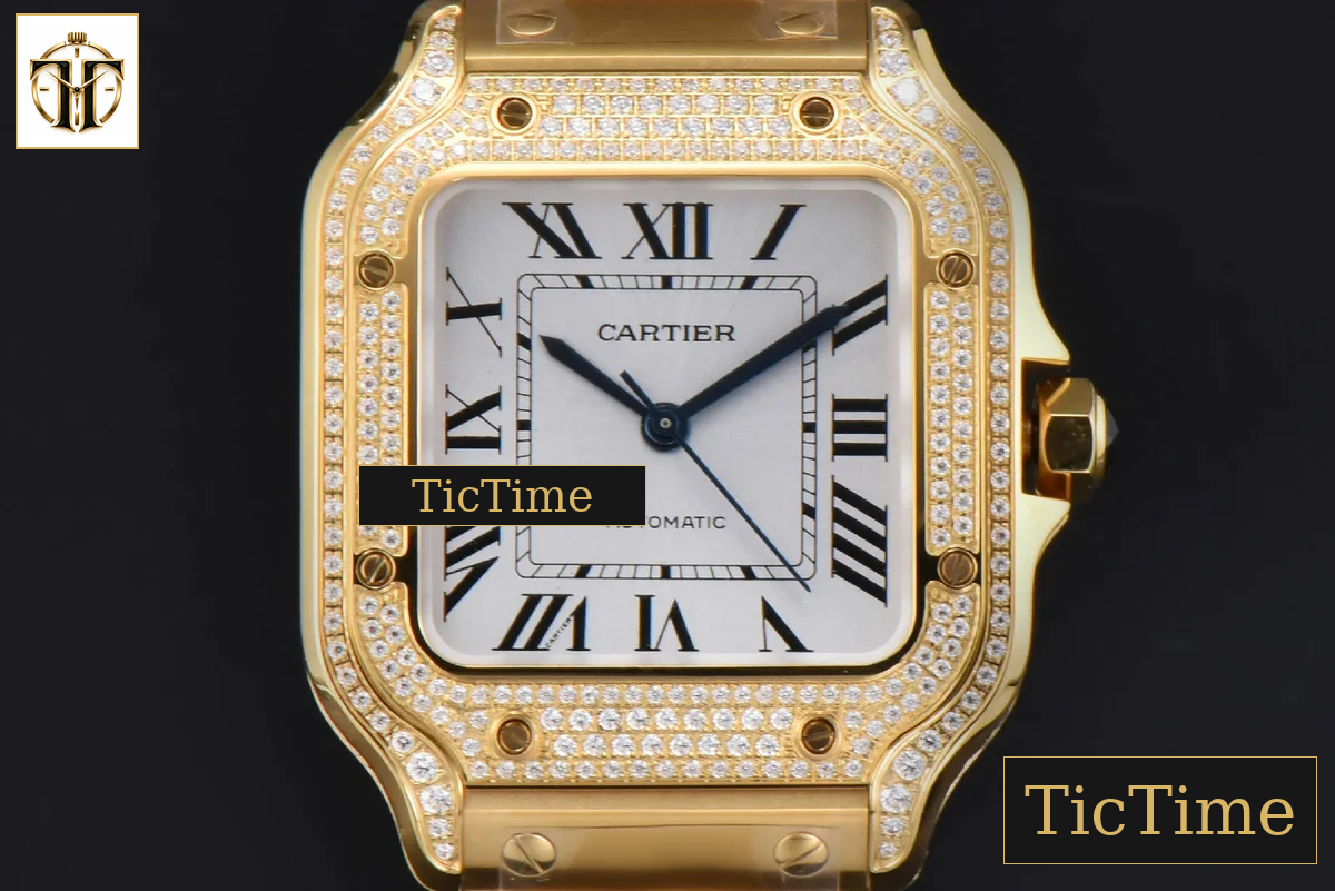 Santos de Cartier Medium 35mm BVF YG Diamond Case White Dial YG Bracelet Miyota 9039 — foto 2