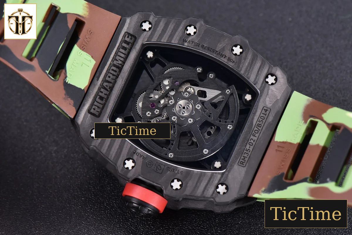 RM035-02 KVF Skeleton Dial Red Green Camouflage Rubber Strap V3 Miyota8215 — foto 16