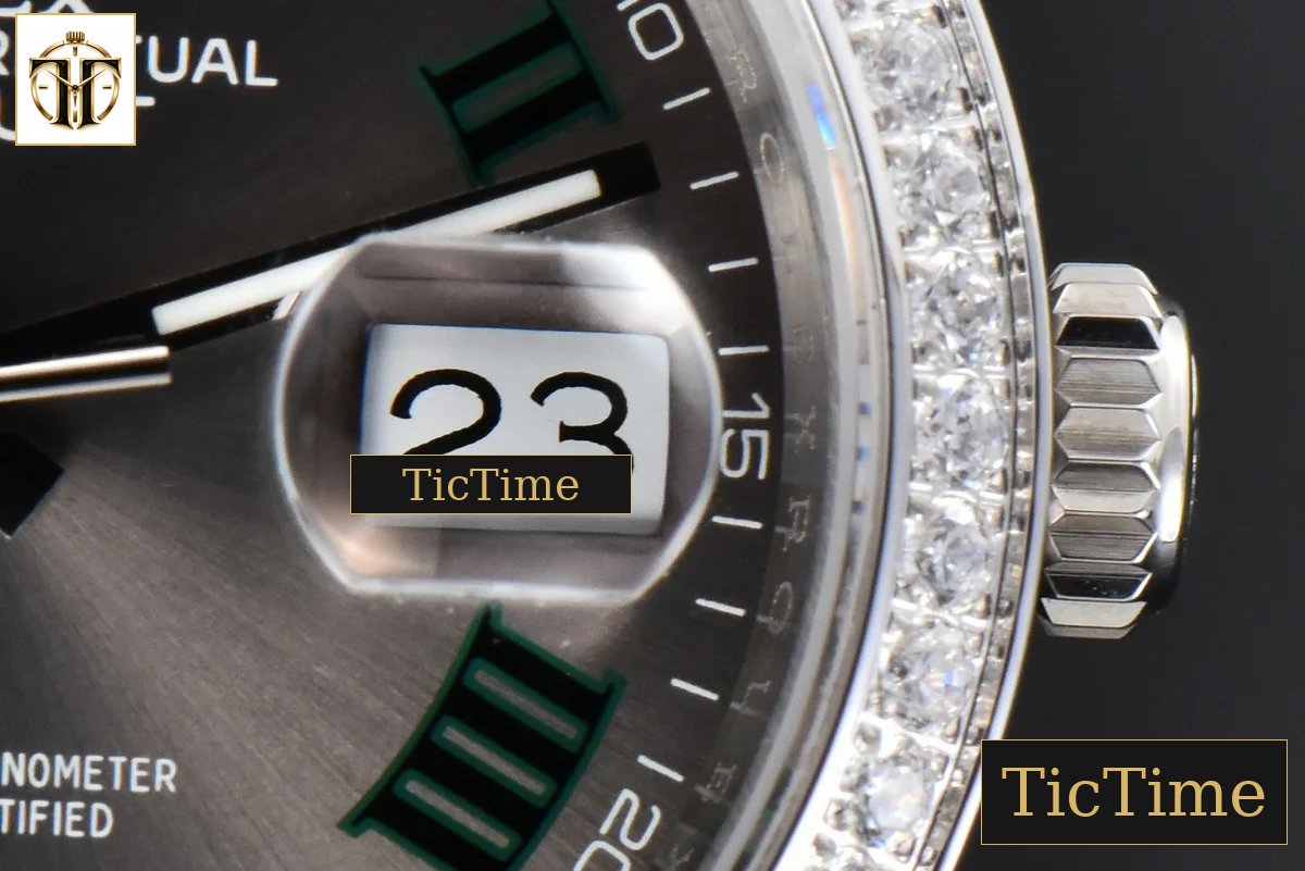DateJust 36mm BPF Diamond Wimbledon Gray Dial Green Roma Marker Jubilee Bracelet A2824 — foto 9