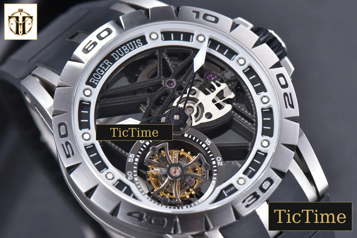 Excalibur Sports Tourbillon 46mm JBF Titanium Skeleton Dial Black Crown Black Rubber Strap — foto 8