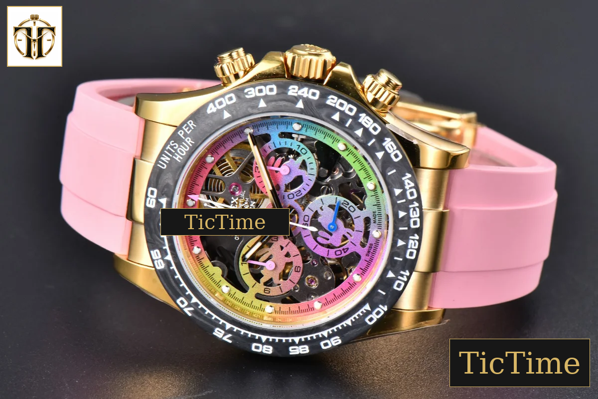 Blaken Daytona 40mm GETF PVD RG Carbon Skeleton Dial Pink Rubber Strap SA4130 — foto 16
