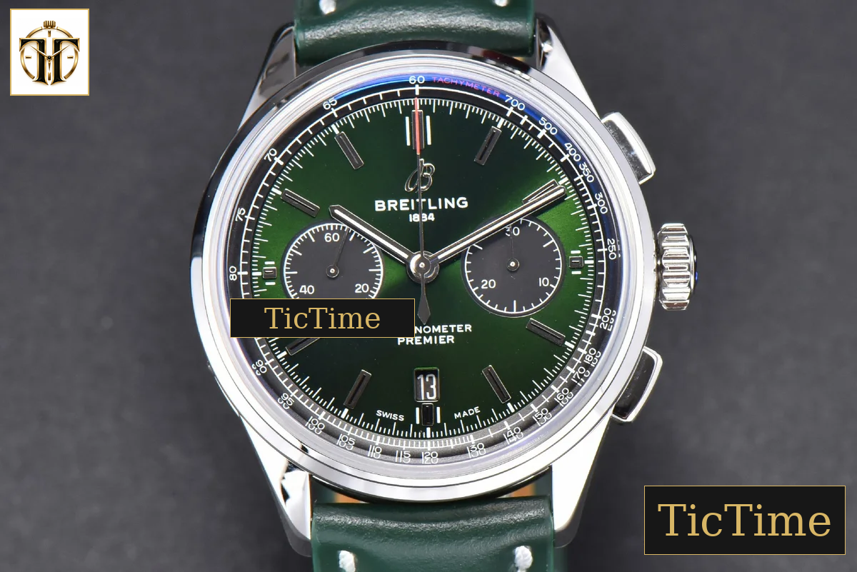Premier B01 Chrono 42mm GF Green Dial Green Leather Strap A7750 — foto 3