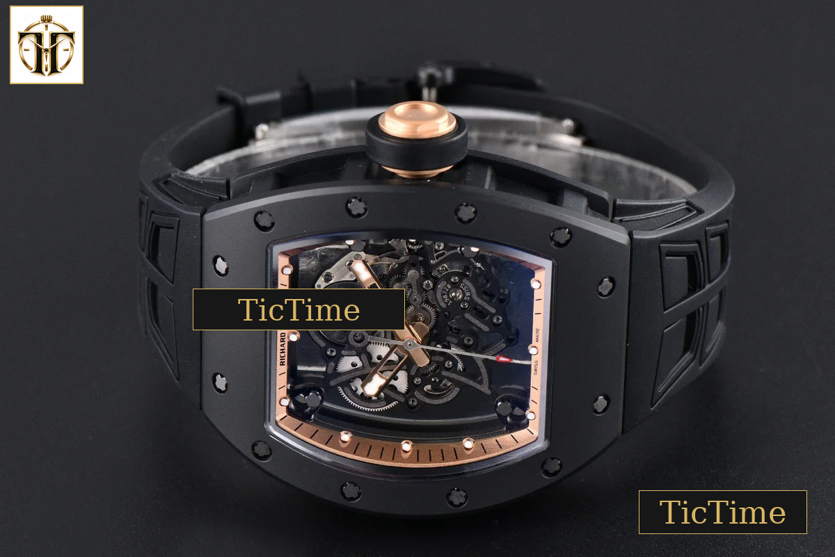 RM055 42.7mm ZF Ceramic Black Bezel Gold Skeleton Dial Black Crown Black Rubber Strap RMUL2 — foto 15