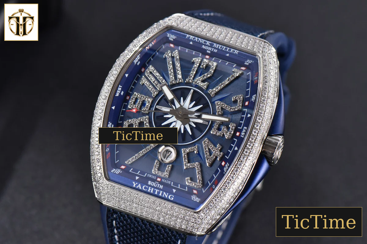 Vanguard V45 ZF SS Full Diamonds Blue Textured Dial Blue Rubber Strap Miyota 9015 — foto 5
