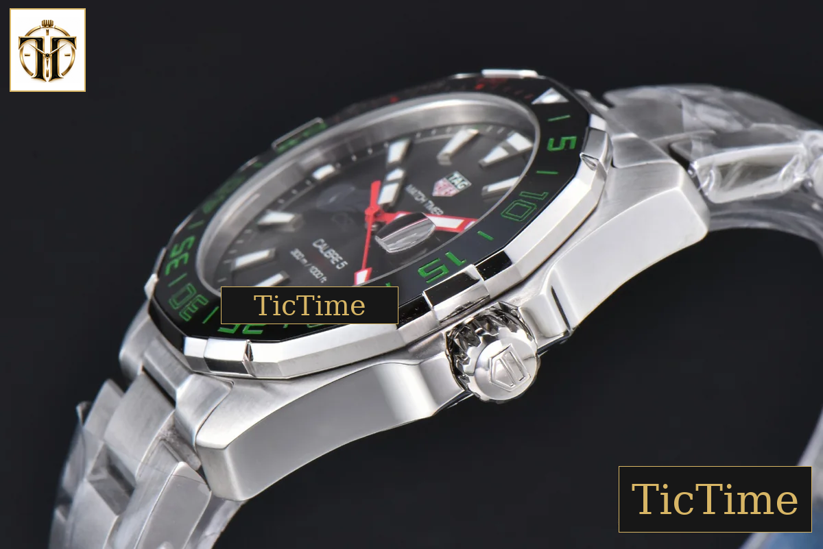 Aquaracer Calibre 5 GMT 43mm OF Green/Red Bezel Black Dial SS Bracelet Swiss SW200 — foto 12