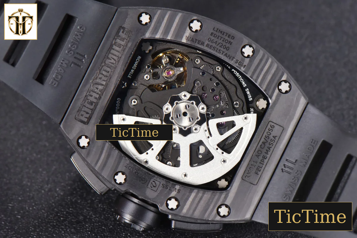 NTPT Chrono RM011 KVF Black Skeleton Dial Black Crown black Rubber Strap V2 A7750 — foto 16