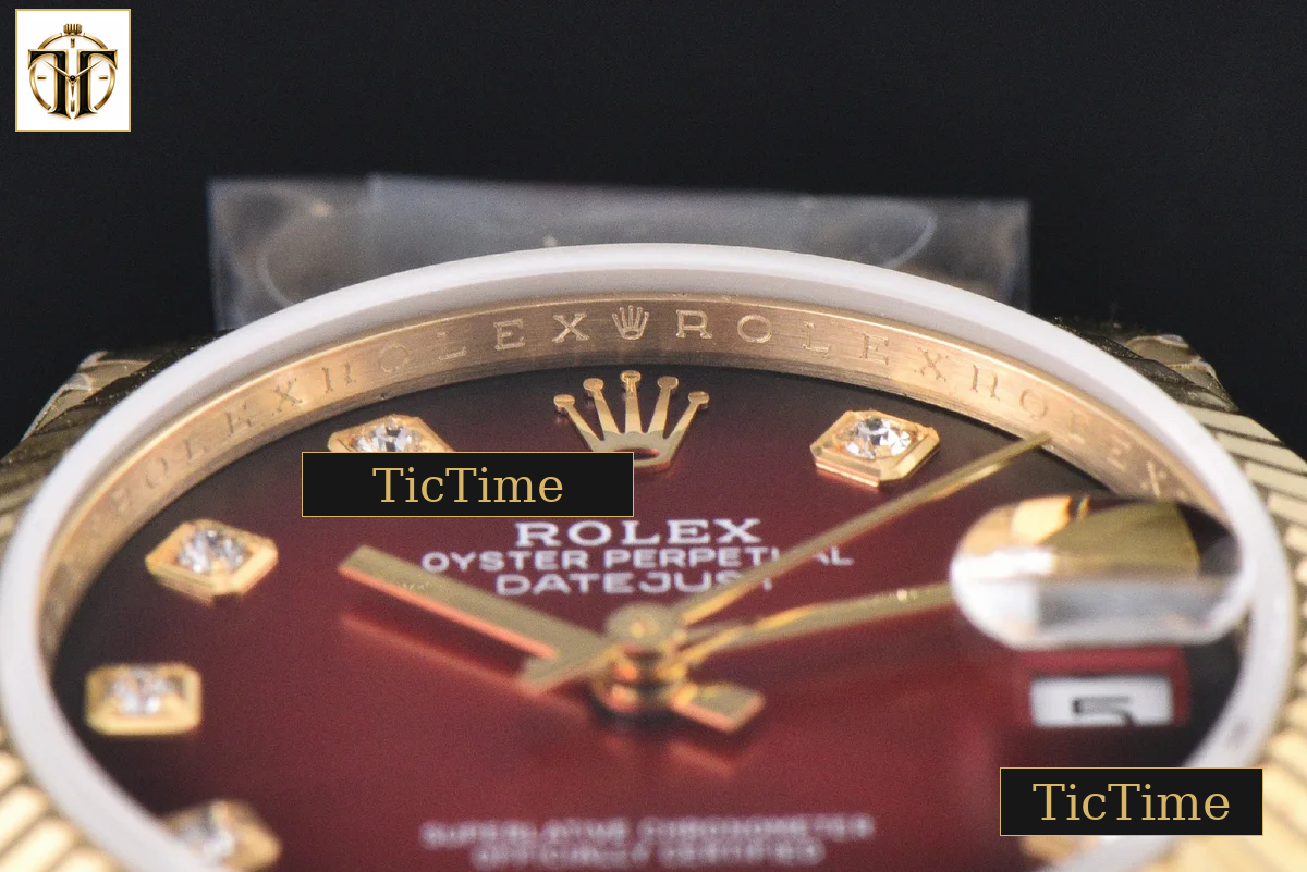 DateJust 31mm GMF YG Fluted Bezel Red Dial Diamond Marker President Bracelet A2824 — foto 14