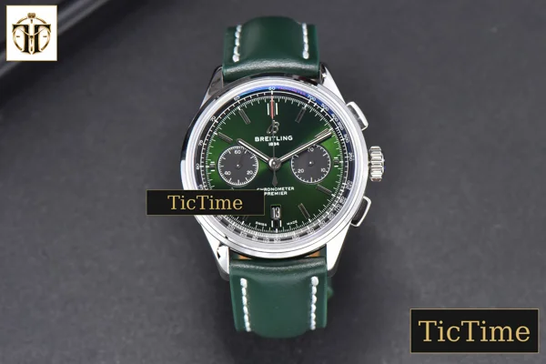 Foto frontal — Premier B01 Chrono 42mm GF Green Dial Green Leather Strap A7750