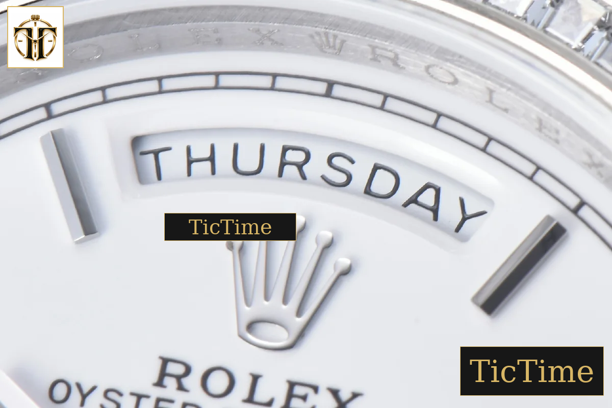 DayDate 36mm GMF SS Diamond Bezel White Dial Roman Marker President Bracelet (Tungsten) A2836 — foto 8