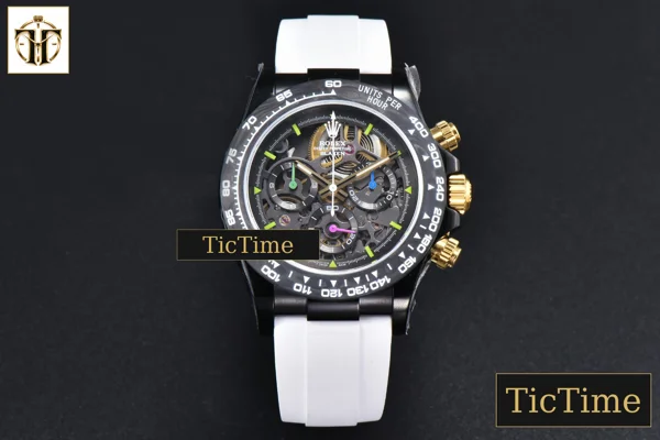 Foto frontal — Blaken Daytona 40mm GETF PVD Carbon Skeleton Dial White Rubber Strap SA4130