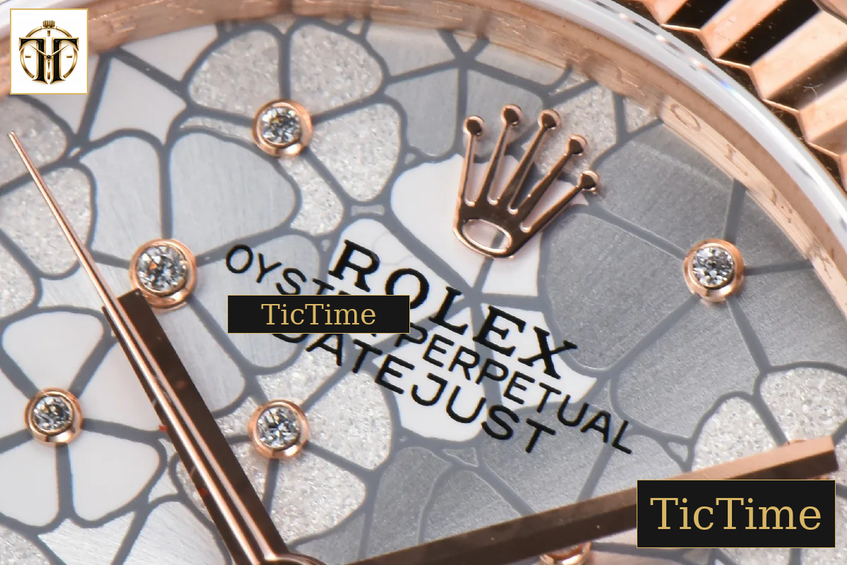 DateJust 904L 31mm GMF RG Fluted Bezel Silver Flowers Dial President Bracelet A2824 — foto 6