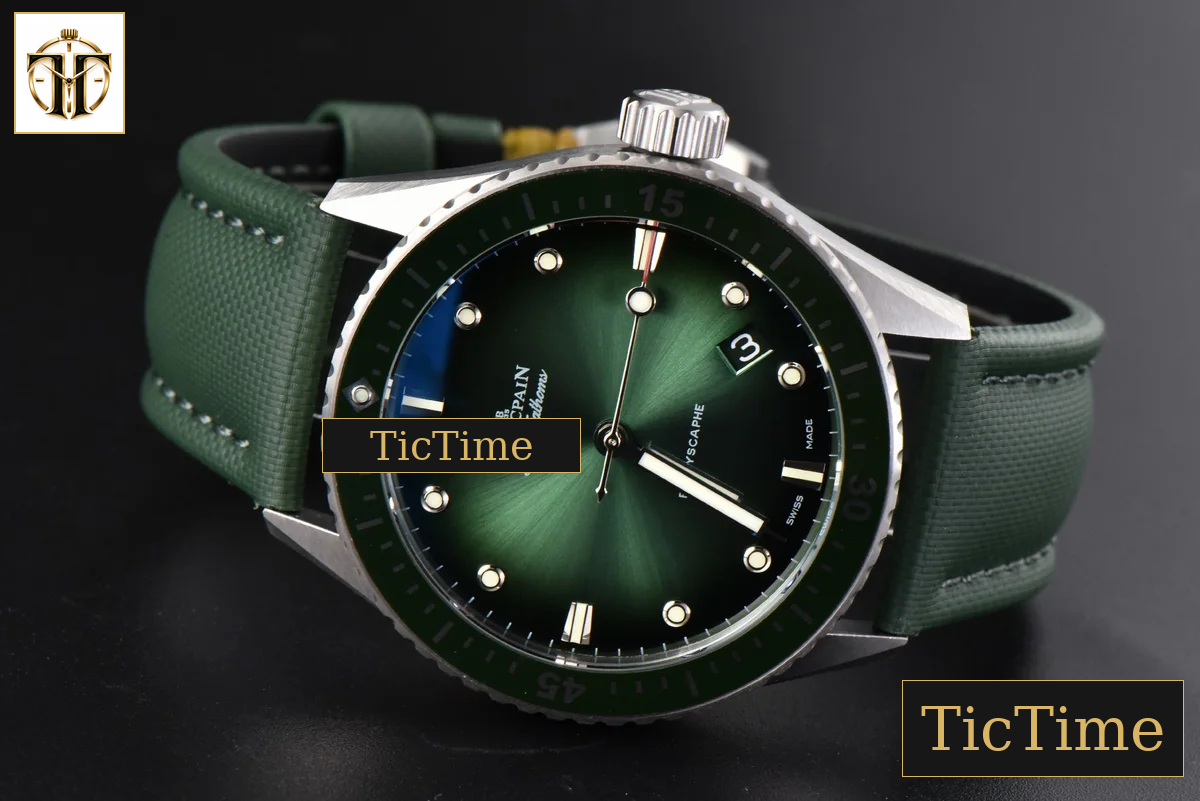 Fifty Fathoms Bathyscaphe 43mm GF Ceramic Green Dial Green Sail-Canvas Strap A1315 — foto 13