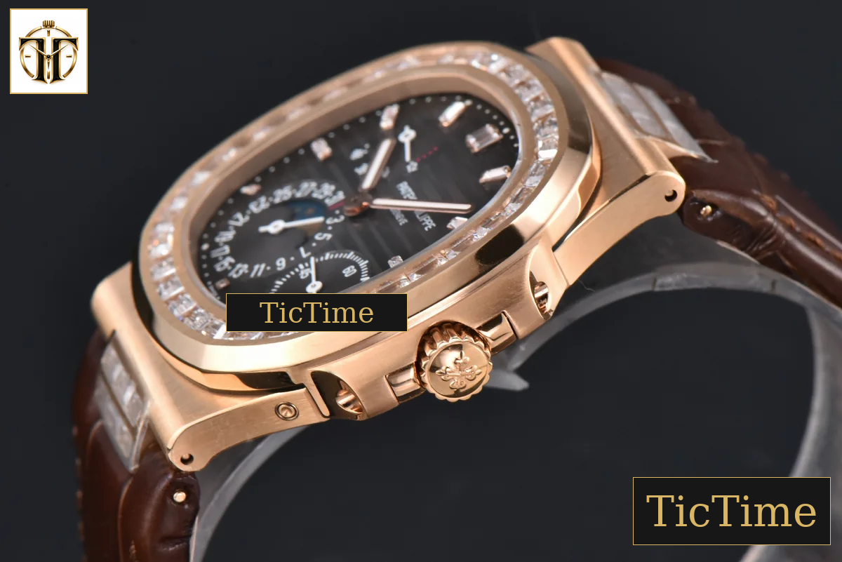 Nautilus 5712 40mm PPF RG Diamond Bezel Gray Dial Diamond Marker Moonphase Brown Leather Strap A240 — foto 12