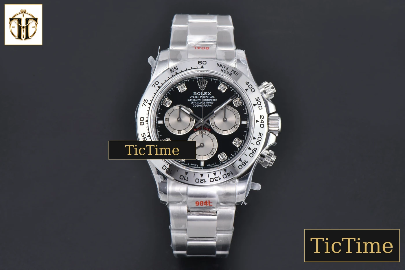Vista frontal — Daytona 904L 126509 40mm BPF SS Black Dial Sliver Subdial Diamond Marker SS Bracelet SH4131