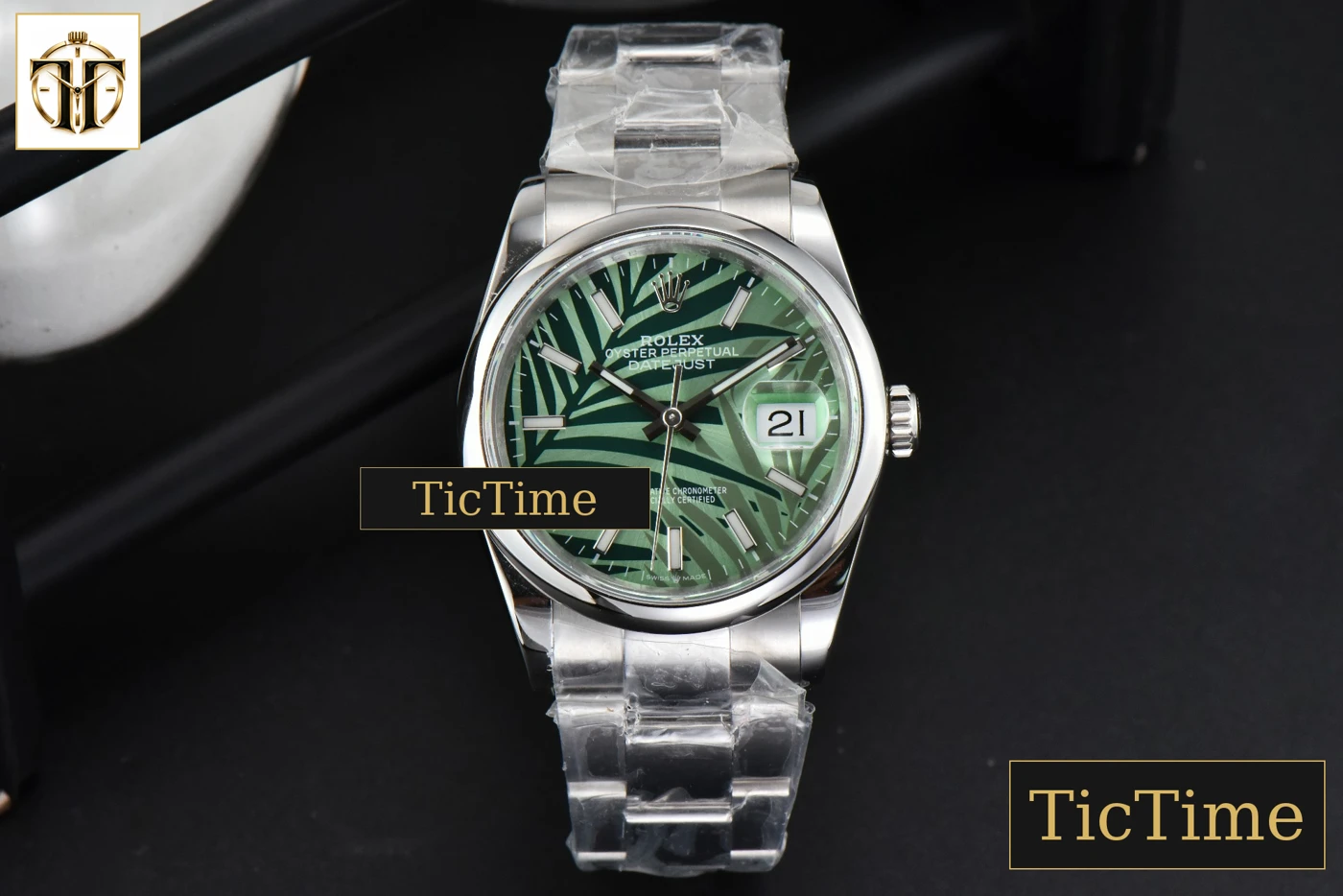 Vista frontal — DateJust Smooth 36mm BPF Green Plam Dial Oyster Bracelet A2824