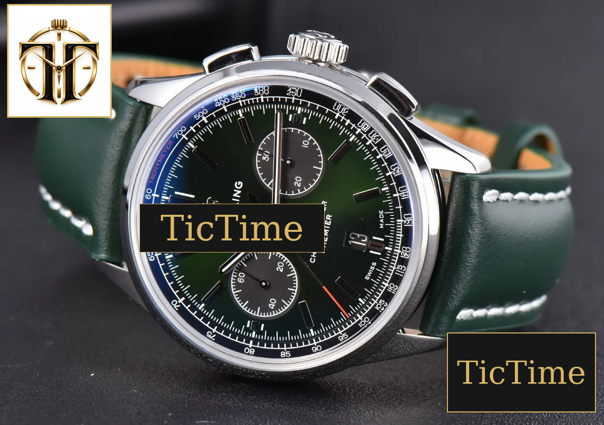 Premier B01 Chrono 42mm GF Green Dial Green Leather Strap A7750 — foto 14