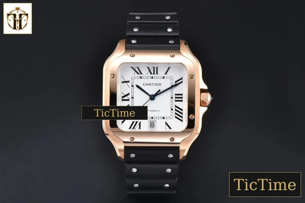 Foto frontal — Santos de Cartier XL 40mm AF RG White Dial Black Rubber Strap Miyota 9015