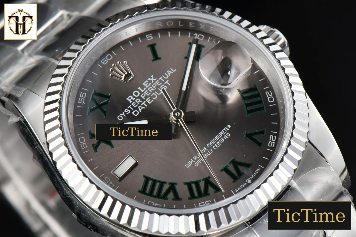 DateJust Wimbledon 36mm BPF Gray Dial Green Roma Marker Oyster Bracelet A2824 — foto 12